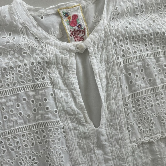 Johnny Was Tunic Blouse Medium White Sheer Eyelet Boho Coverup Western Cottage - Picture 7 of 10